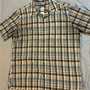 Patagonia Men's Casual Blue and White Plaid Shirt